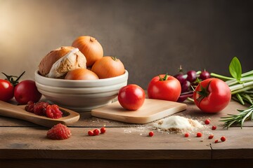 Italian food ingredients and snacks on wooden background