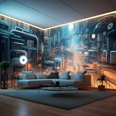 Modern technology wallpaper in the living room