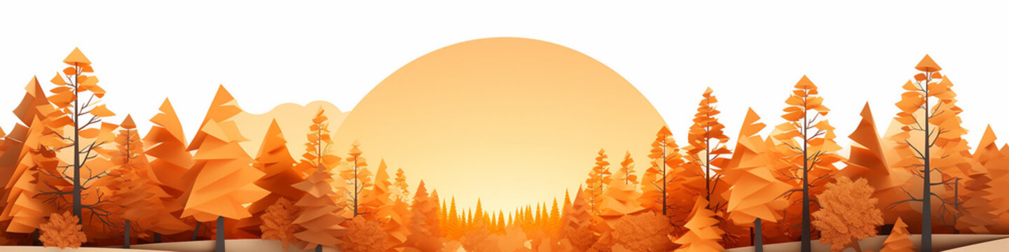 a row of yellow trees autumn panoramic drawing cartoon background.