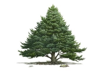 Fototapeta premium Illustration of a Picea pungens glauca procumbens tree, white background. Generative AI