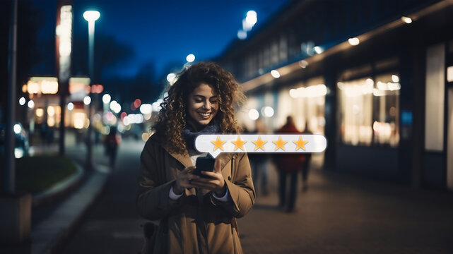 Street review, restaurant reputation management concept, rate your experience