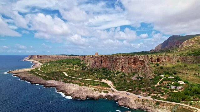 Aerial view of Macari beach. Sicily Italy