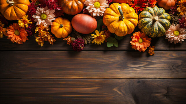 wooden background with beautiful thanksgiving decor