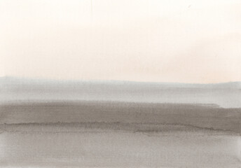 Ink watercolor hand drawn smoke flow stain blot on wet paper texture background. Paster beige neutral colors.