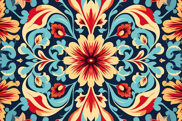 Fototapeta na wymiar Floral fabric pattern. Ethnic flowers ornate elegant luxury style. Art graphic print design for carpet fabric texture textile wallpaper background backdrop rug.