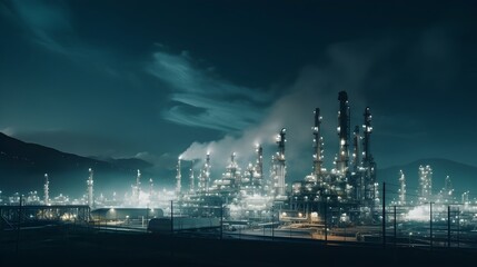Glow of a petroleum refinery during the nighttime