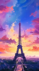 Eiffel tower with beautiful colorful sky famous photography image AI generated art
