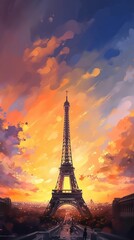 Eiffel tower with beautiful colorful sky famous photography image AI generated art