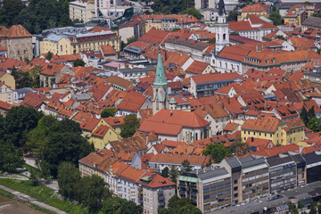 Fototapeta na wymiar Old town in Celje with castle and cathedral, Slovenia.