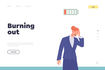 Business training school or coaching service landing page template with burning out concept