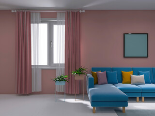 Living room interior design 3d render, 3d illustration