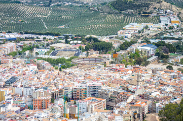 Fototapeta na wymiar City view from Medieval castle of Santa Catalina in sunny day in Jaen, Spain