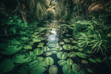 image of some aquatic vegetation taken from a high angle. Generative AI