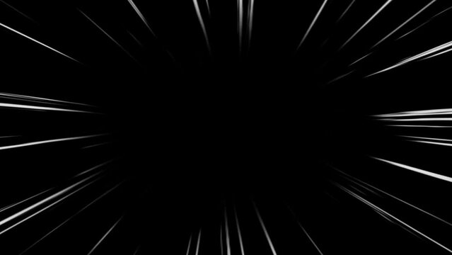 Comic Radial Light Speed ​​Lines. Black anime speed line background animation. isolated background. strong speed line