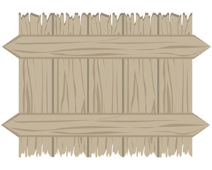 vector design of an illustration of a fence made of gray brown wooden planks with dark brown fibers like thin stripes vertically and two planks that cross horizontally to form a fence
