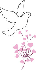 Illustration of a dove and hearts to symbolise peace, non-violence and spirituality, on PNG files