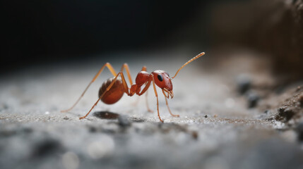 A red fire ant walking on concrete