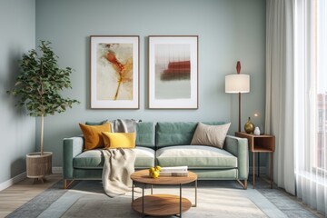 A compact living room inside a small apartment, available for rent or home staging purposes in the real estate industry.