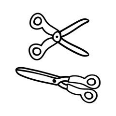 Hand drawn black and white scissors in doodle style