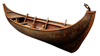 Egyptian wooden boat. Fishing boat on the river, traditional boat to catch fish. Isolated on transparency. Generative AI.