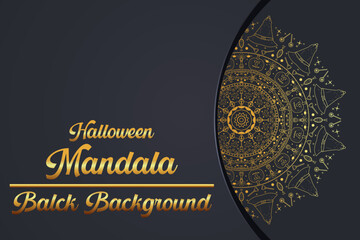 Halloween Mandala Beautiful Pattern Vector Black background. luxury golden mandala card illustration 