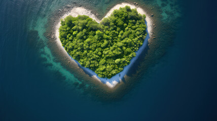 Lonely Heart-Shaped Island Surrounded by the Ocean