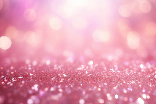 Background of a pink fairy dust light pattern. Glitter and sun rays shine upon it. AI generated