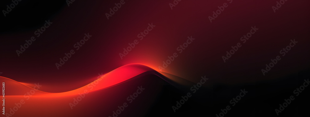 Aufkleber red glowing abstract color gradient wave shape on black grainy background copy space, minimal wide b