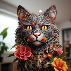 A colorful fantasy portrait art of a cat.