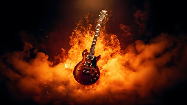Electric guitar on fire background. Electric guitar on a dark background.