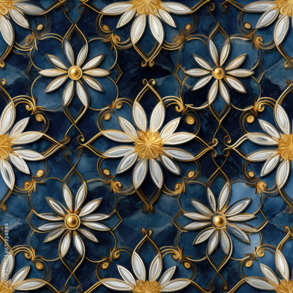 Poster a close up of a wall with a pattern of flowers on it. digital image. seamless pattern.