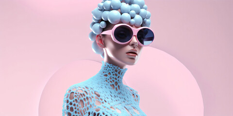 crazy futuristic woman with with glasses - obrazy, fototapety, plakaty