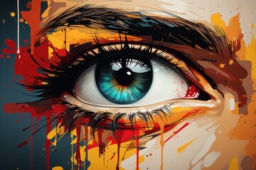 Abstract modern colorful digital art of human eye portrait.