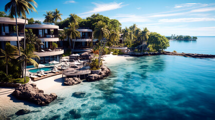 Luxury modern beach hotel or resort tropical vacation - obrazy, fototapety, plakaty