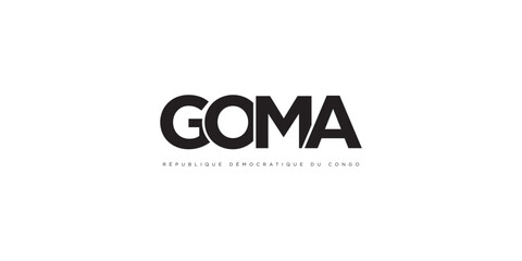 Goma in the Congo emblem. The design features a geometric style, vector illustration with bold typography in a modern font. The graphic slogan lettering.