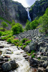 njupeskär waterfall in the Fulufjället national park in the Swedish mountains