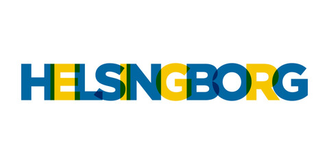 Helsingborg in the Sweden emblem. The design features a geometric style, vector illustration with bold typography in a modern font. The graphic slogan lettering.