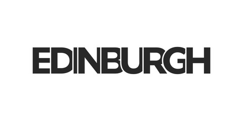 Edinburgh city in the United Kingdom design features a geometric style illustration with bold typography in a modern font on white background.