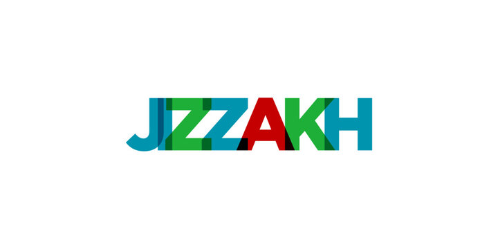 Jizzakh in the Uzbekistan emblem. The design features a geometric style, vector illustration with bold typography in a modern font. The graphic slogan lettering.