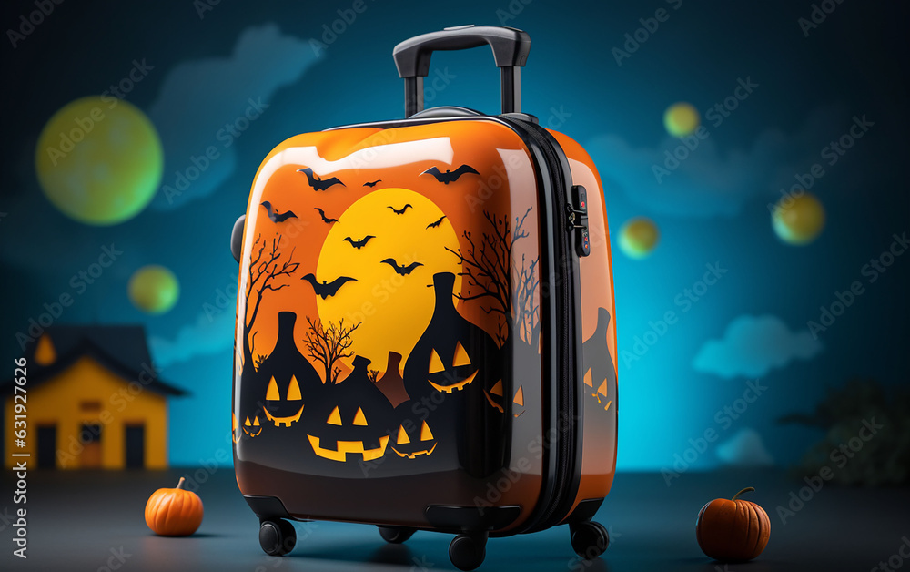 Wall mural a travel bag with a halloween-themed twist.