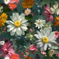 Realistic style mixed flowers seamless pattern. wallpaper design. Generative AI