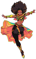 African Female Superhero Flying Anime Isolated