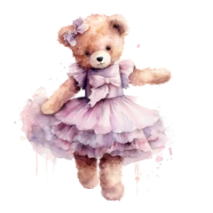 Fotobehang teddy ballerina watercolor isolated on transparent background © bmf-foto.de