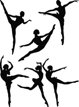 ballet dancer six silhouettes on white