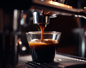 A cup of coffee being filled with liquid. Steaming cup of freshly brewed coffee being poured