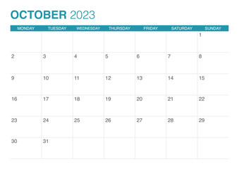 October calendar 2023 start on monday