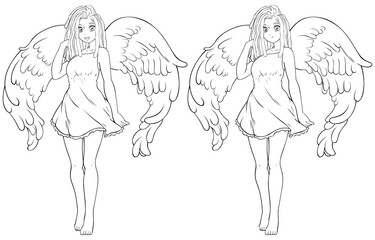 Black Angel Anime Girl Line Art