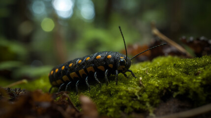 A caterpillar walking through a forest