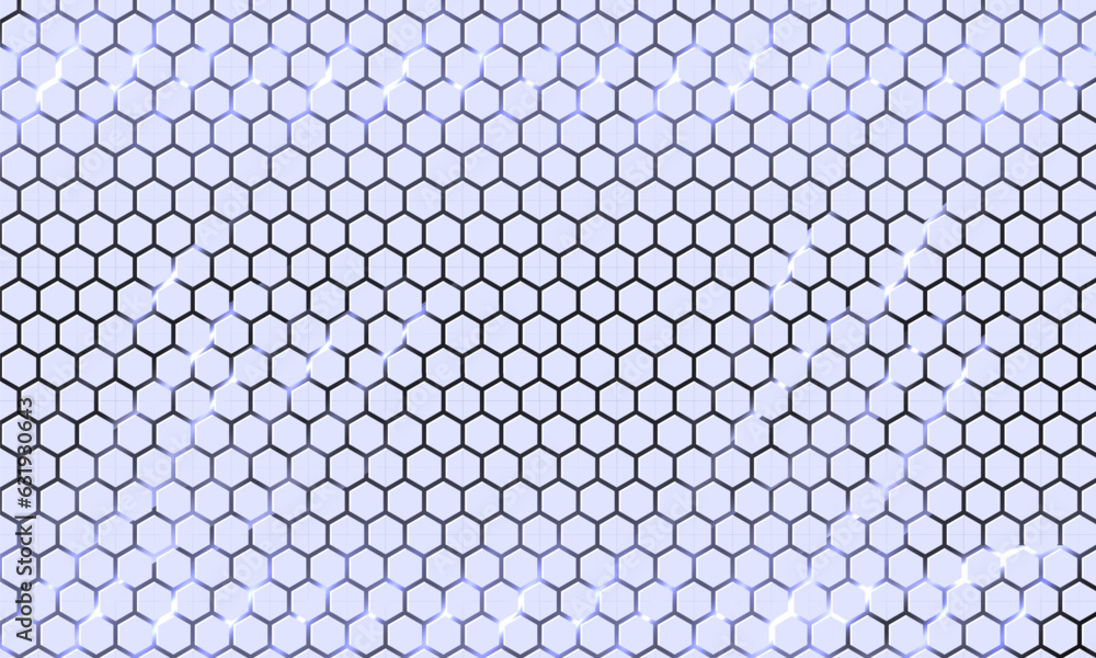 Poster White 3d hexagonal technology vector abstract background. White bright energy flashes under hexagon in modern technology futuristic background vector illustration.