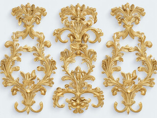 Set of gold floral baroque ornaments on white background
